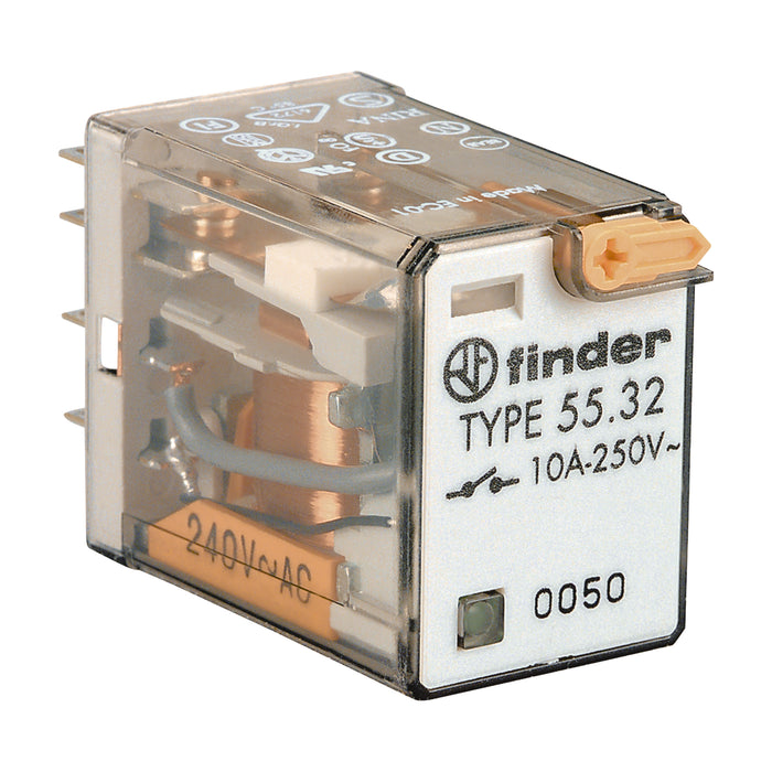 Finder Miniature GP Relay 10A 2C/O 24VAC Coil W/PB+LED+MI