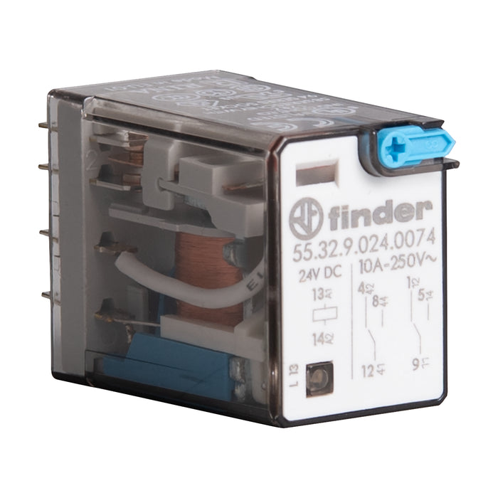 Finder Miniature GP Relay 10A 2C/O 24VDC Coil W/PB+LED+MI