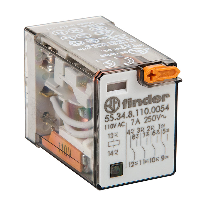 Finder Miniature GP Relay 7A 4C/O 110VAC Coil W/PB+LED+MI