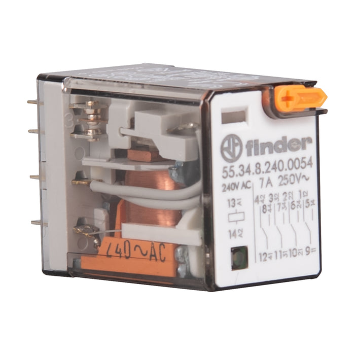 Finder Miniature GP Relay 7A 4C/O 240VAC Coil W/PB+LED+MI