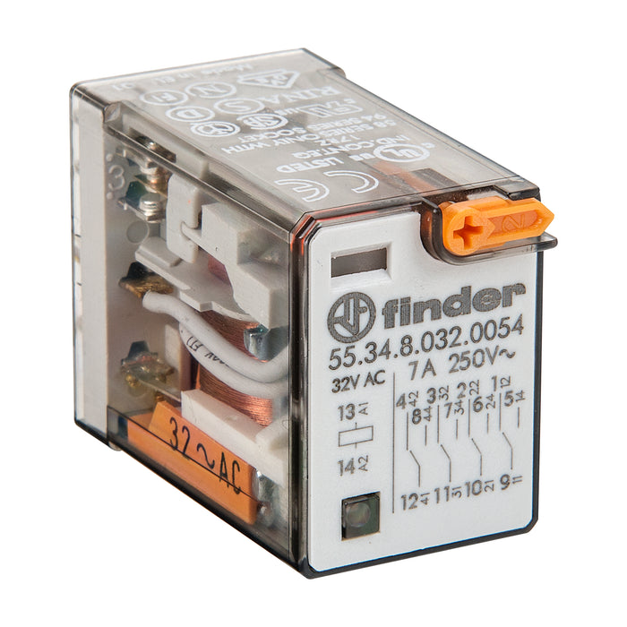 Finder Miniature GP Relay 7A 4C/O 24VAC Coil W/PB+LED+MI