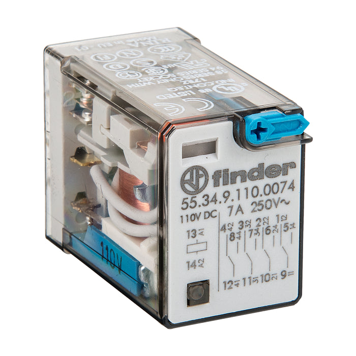 Finder Miniature GP Relay 7A 4C/O 110VDC Coil W/PB+LED+MI