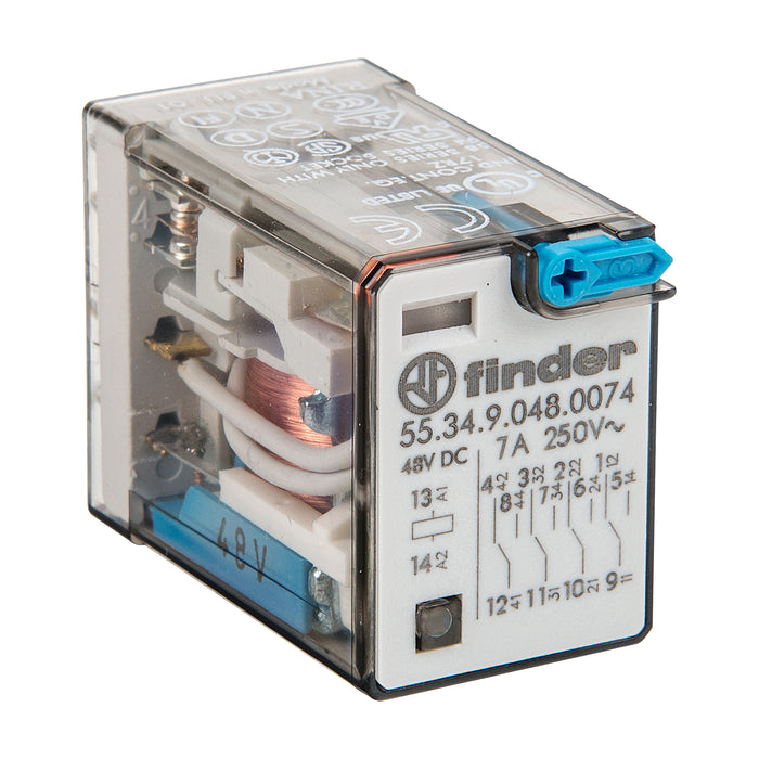 Finder Miniature GP Relay 7A 4C/O 48VDC Coil W/PB+LED+MI