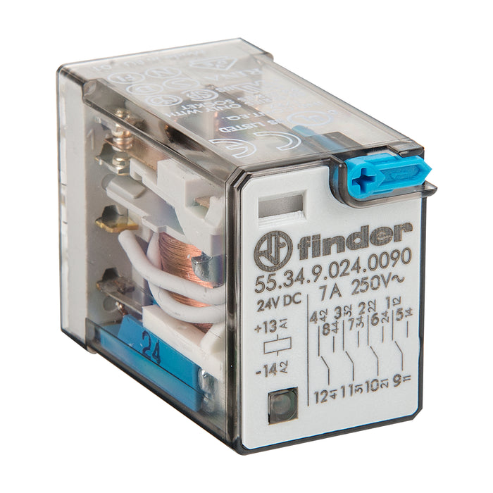 Finder Miniature GP Relay 7A 4C/O 24VDC Coil W/PB+LED+MI