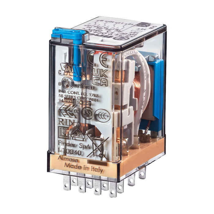 Finder Miniature GP Relay 7A 4C/O 24VDC Coil W/PB+LED+MI Gold CONT