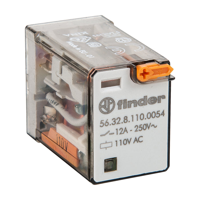 Finder Miniature Power Relay 12A 2C/O 110VAC Coil W/PB+LED+MI