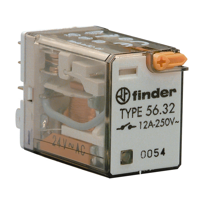Finder Miniature Power Relay 12A 2C/O 24VAC Coil W/PB+LED+MI