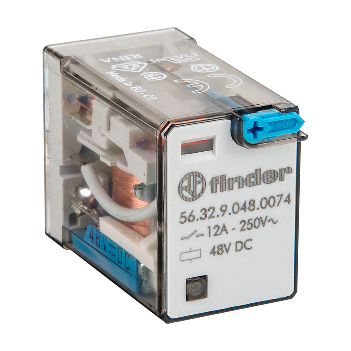 Finder Miniature Power Relay 12A 2C/O 12VDC Coil W/PB+LED+MI