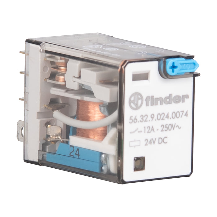 Finder Miniature Power Relay 12A 2C/O 24VDC Coil W/PB+LED+MI