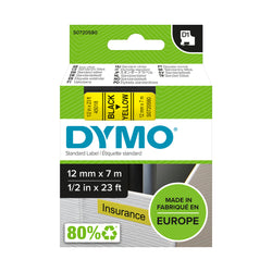 Dymo Tape 12mm Black on Yellow