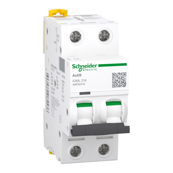 Schneider Miniature circuit breaker, Acti9 iC60L, 2P, 16A, Z curve, 15000A (IEC/EN 60898-1), 25kA (IEC/EN 60947-2)
