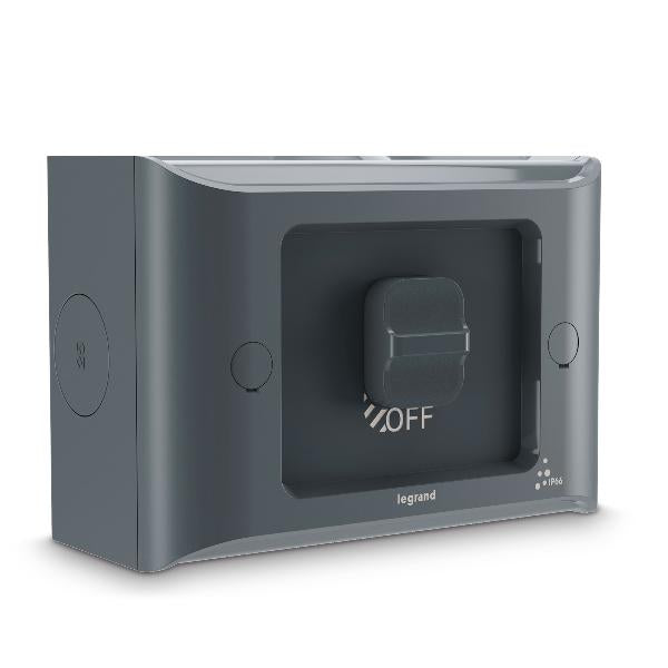 Legrand HPM AQUA LIFE 1 GANG SWITCH 16A IP66 SURFACE MOUNT CEMENT GREY
