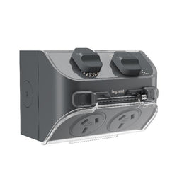 Legrand HPM AQUA LIFE DBL POWERPOINT 10A IP54 SURFACE MOUNT CEMENT GREY