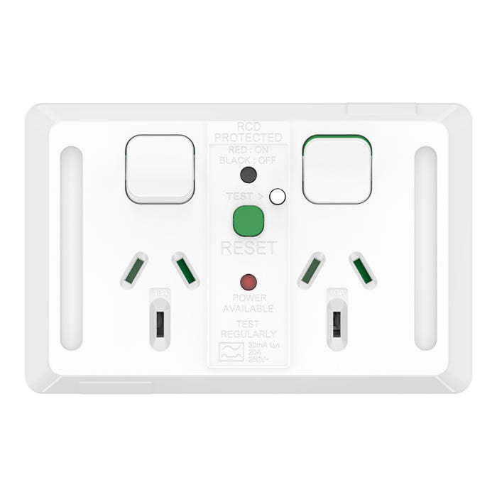 Iconic Socket Sw Horiz Twin 30mA RCD 10A250V XW