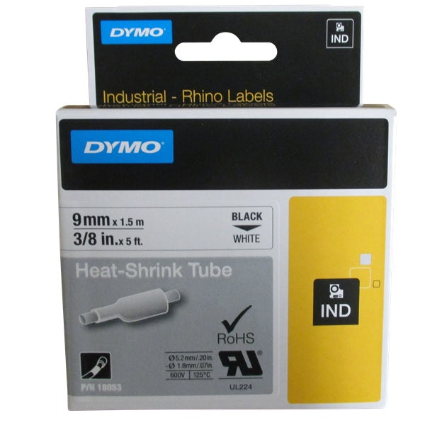 Dymo Rhino Heat Shrink Tube Black on White 6mm x 1.5m SD18051