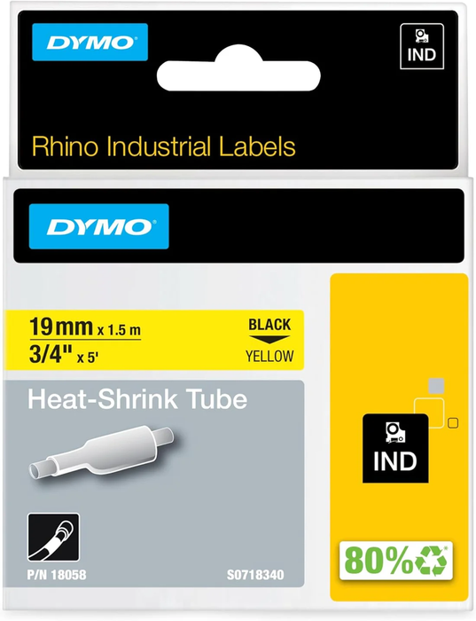 Dymo Rhino Heat Shrink Tube Black on Yellow 19mm x 1.5m 18058