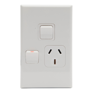Pdl Switched Socket 600 10A Single Vertical Extra Switch White