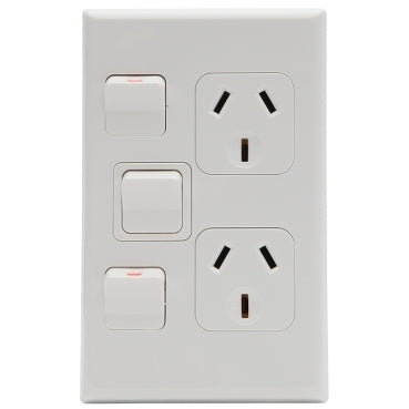 Pdl Switched Socket 600 10A Double Vertical Extra Switch White