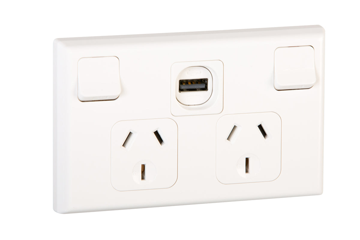 Scott Usb Pdl Double Horiz socket with USB charger WH — Scott Electrical