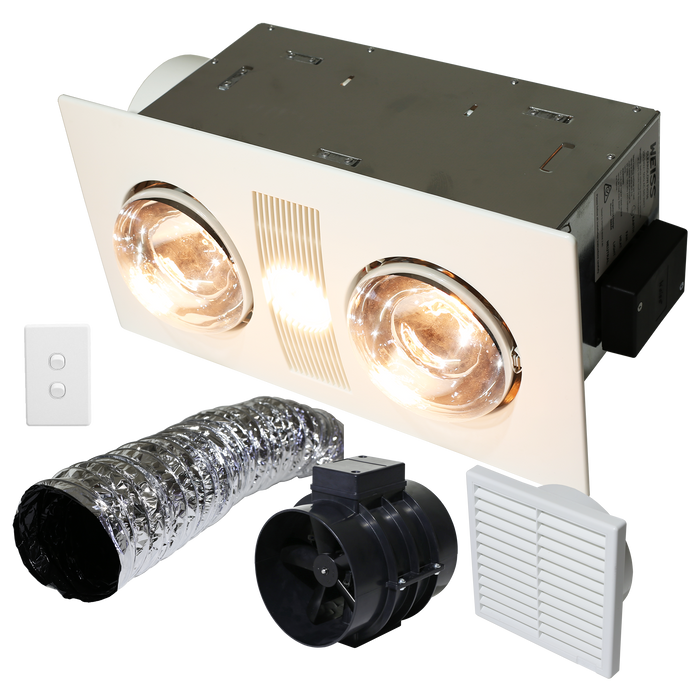 Weiss Bathroom heat LED light with inline fan with ducting