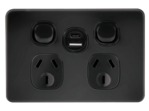 Vynco S/G Metal P/P Hor 2G 10A +USB AC Black