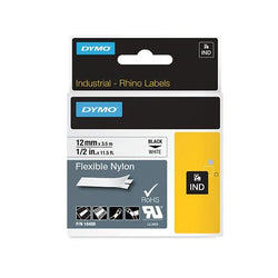 Dymo Rhino Flexible Nylon Black on White 12mm x 3.5m SD18488