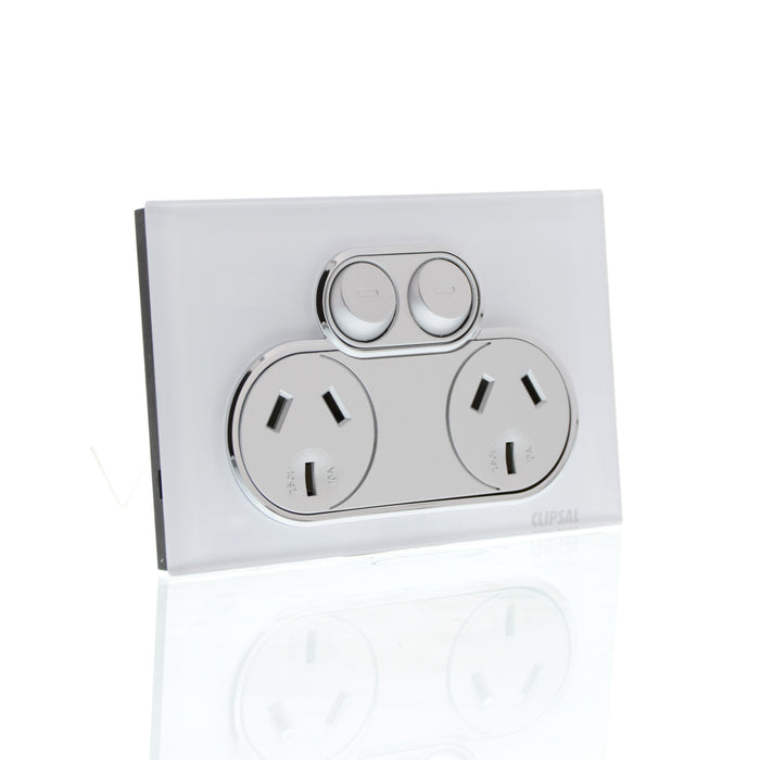 Saturn Socket switch twin 10A 250V 4025-PW