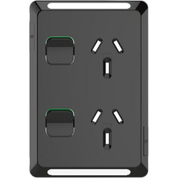 Iconic Skin Socket Sw Vert Twin 10A 250V BK