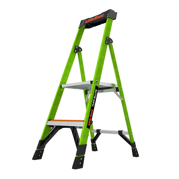 Staffy Little Giant MIGHTYLITE, 2 STEP, FIBREGLASS PLATFORM LADDER, GROUND CUE, XTREME LIGHT, INDUSTRIAL 150KG