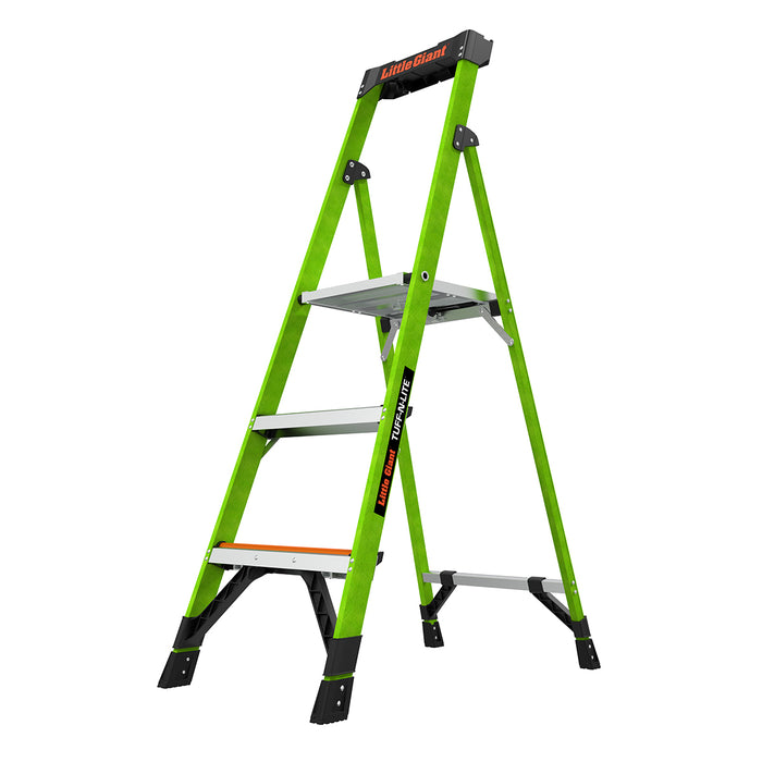 Staffy Little Giant MIGHTYLITE, 3 STEP, FIBREGLASS PLATFORM LADDER, GROUND CUE, XTREME LIGHT, INDUSTRIAL 150KG