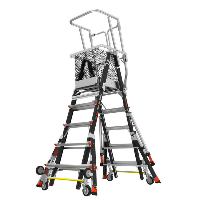 Staffy Little Giant ADJUSTABLE SAFETY CAGE, 5-9 STEP, OUTRIGGERS, WHEEL LIFTS, NET, RATCHET LEVELLERS, INDUSTRIAL 150KG