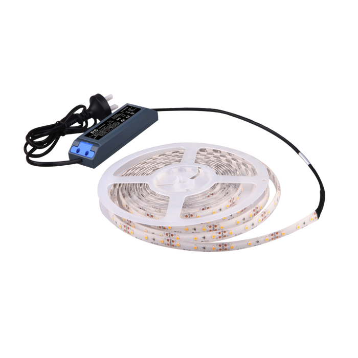 SAL LED Strip Kit 12V 6W/m 5m 5000K Natural Day Light IP44 Flexible Pre-Wired + Driver + 1.2m Flex + Plug + 3M self-adhesive tape 300 Lumens / m