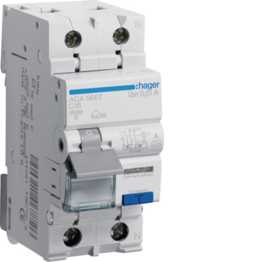 Hager RCBO 1P+N 10kA C-10A 30mA Type A