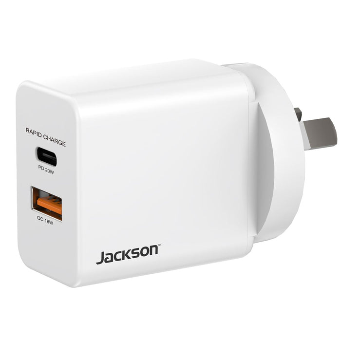 Jackson 20W Dual Port USB Wall Charger with 1x USB-A (18W) & 1x USB-C Ports (20W)