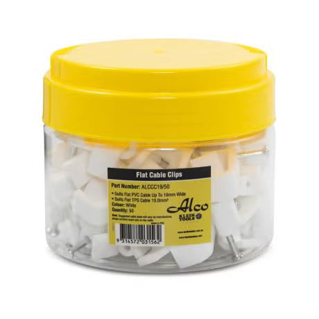 Klein Alco Cable Clip Flat 19mm Tps 10mm 50Pk White
