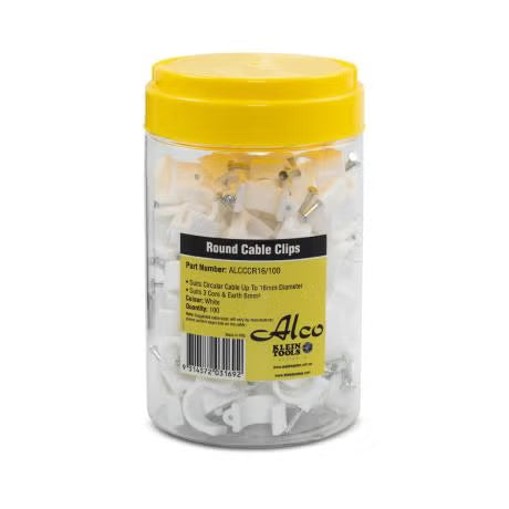 Klein Alco Cable Clip Round 16mm 3C+E 6mm 100Pk White