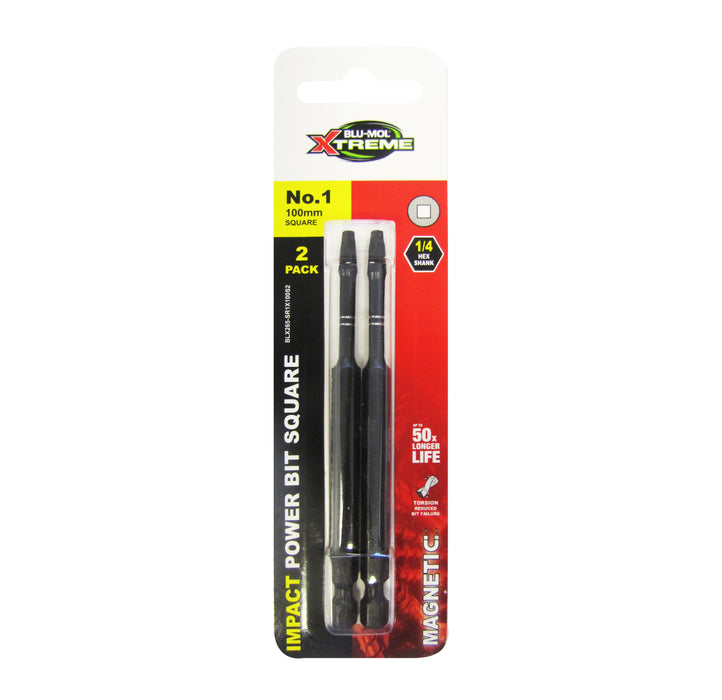 Blu-Mol Xtreme Impact Bit Square No.1 x 100mm 2-Pack