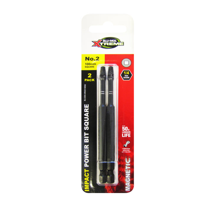 Blu-Mol Xtreme Impact Bit Square No.2 X 100mm 2-Pack