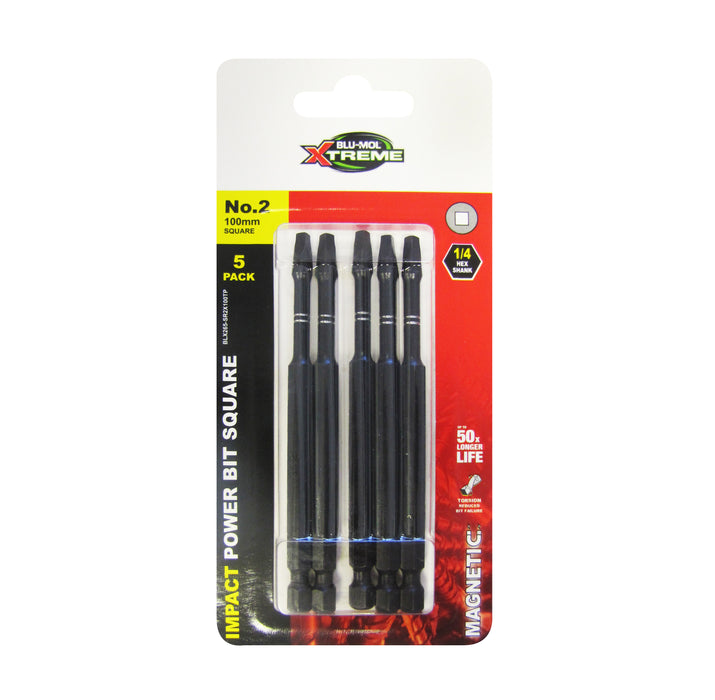 Blu-Mol Xtreme Impact Bit Square No.2 X 100mm 5-Pack