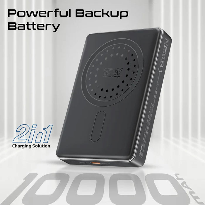 Promate 10000mAh Ultraslim Wireless Charging 15W Magsafe Power Bank Black