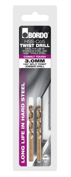 BORDO JOBBER DRILL COBALT 3.0mm (TWIN PACK)