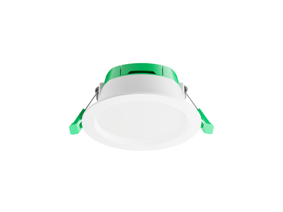Hugo Downlight 8W 110mm 4CCT IC-4 Dim IP65 Matte White - Green Housing/Clips