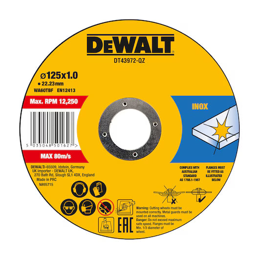 Dewalt High Performance Bonded Disc Thin Fast Cut (10 X Tin) 125mm X 1.0mm X 22.23mm