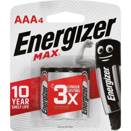 Energizer E300577500 Battery 1.5V AAA Size Alkaline Max 4 Pack
