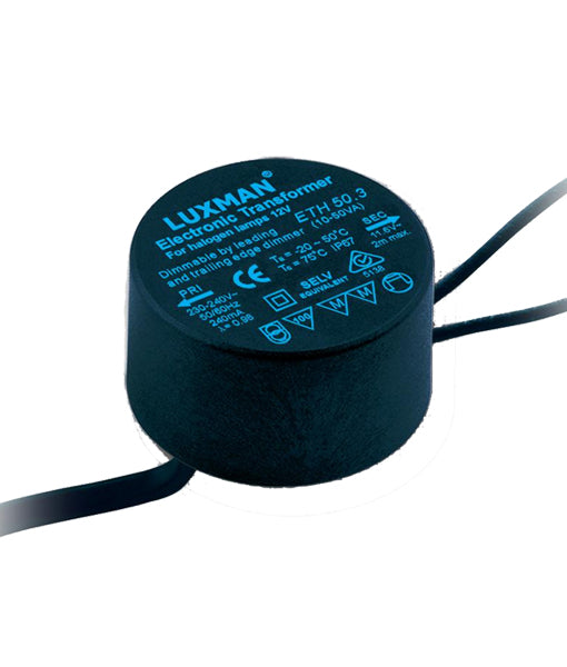 CLA TRANSFORMER 12V AC Electronic 10-50VA IP65 W/PROOF BLK RND W