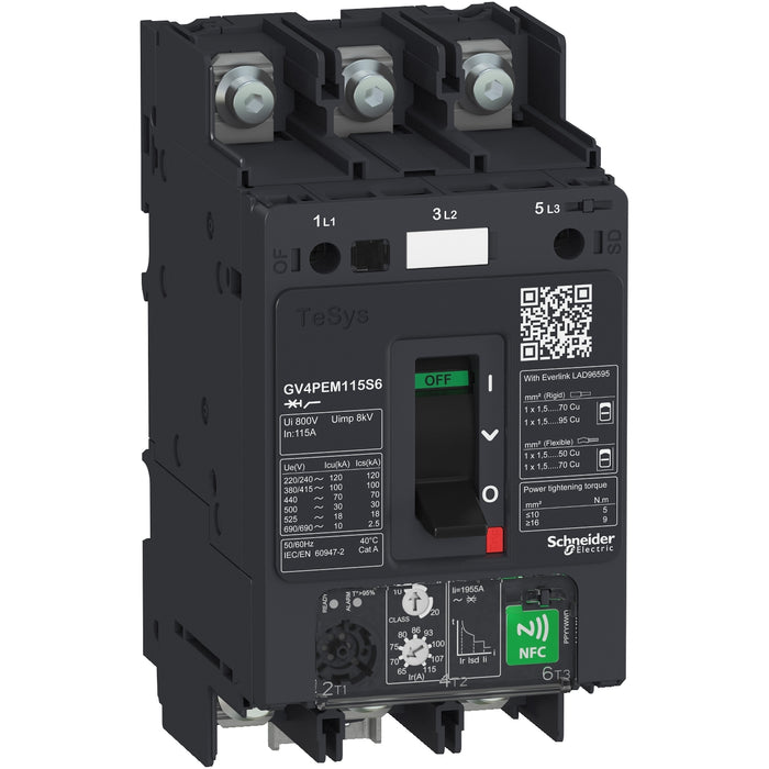 Schneider Motor circuit breaker, TeSys GV4, 3P, 3.5A, Icu 50kA, thermal magnetic multifunction, lugs terminals