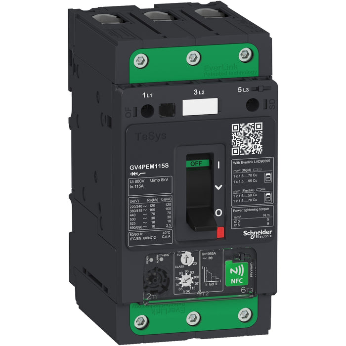 Schneider Motor circuit breaker, TeSys GV4, 3P, 12.5A, Icu 50kA, thermal magnetic multifunction, Everlink terminals