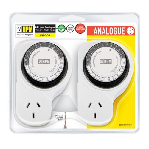 Legrand 24Hr Analog Timer With Offset Double Pole Twin Pack