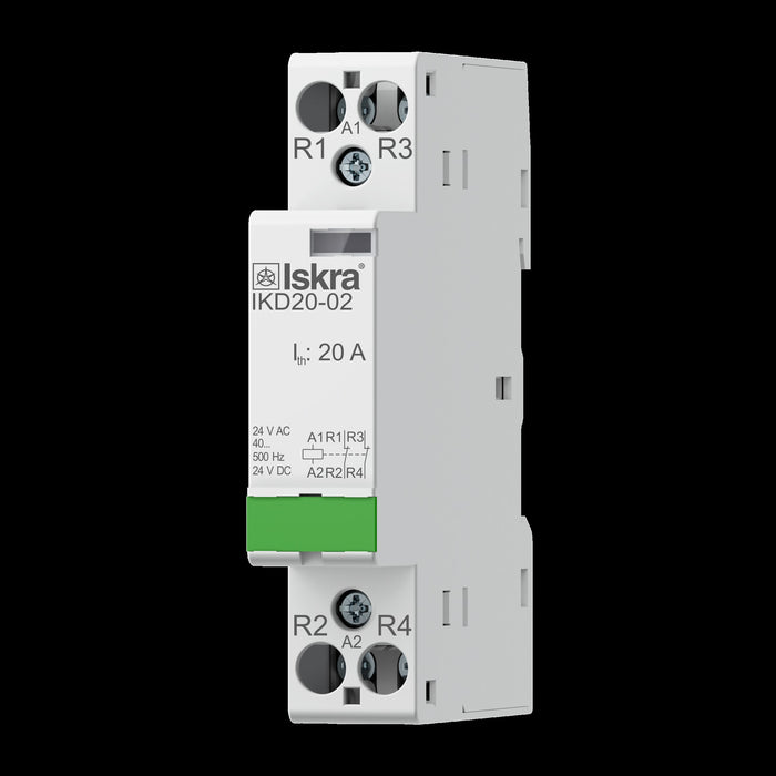 Iskra 2 Pole 20 Amp NORMALLY CLOSED Modular Contactor 400VAC Contacts 24VAC/DC Coil
