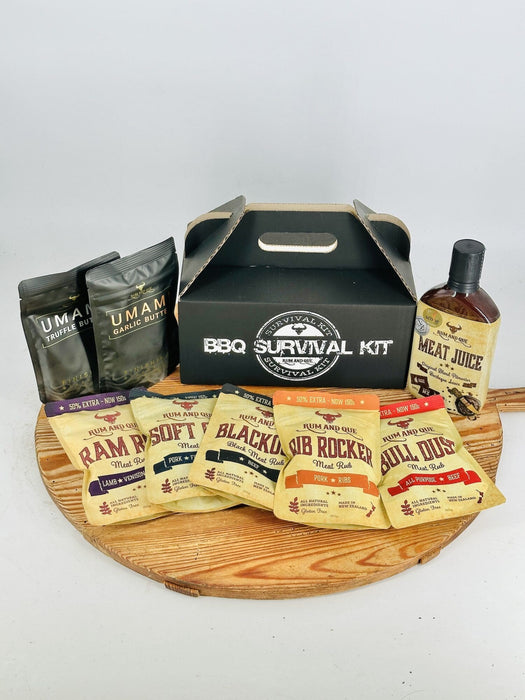 Rum and Que BBQ Survival Kit (5 x 150g Rubs, 1 x Garlic Butter, 1 x Truffle Butter, 1 x Meat Juice 500g)